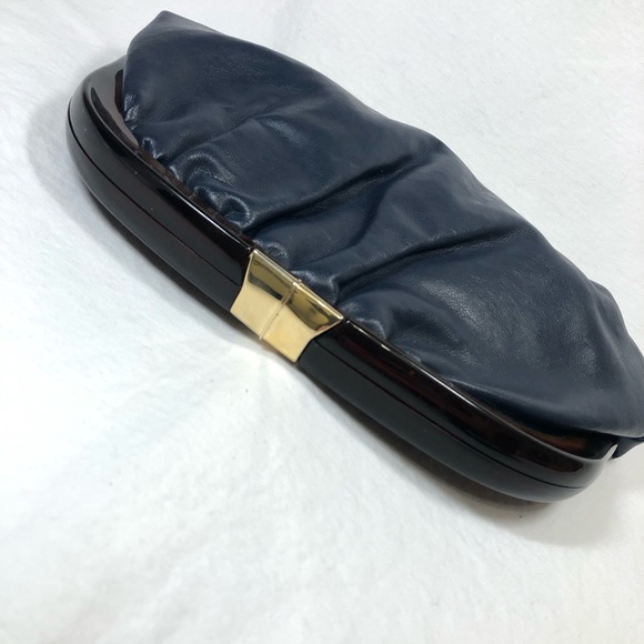 Cara Clutch Purse Blue Leather Lucite Frame Vtg - Picture 3 of 6